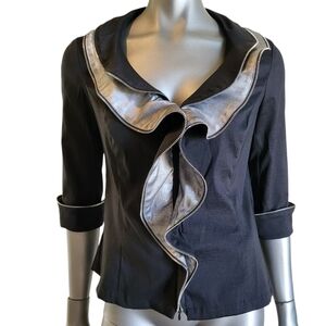 225. Joseph Ribkoff Stylish Black and Silver Women's Ruffled Jacket - Size 8